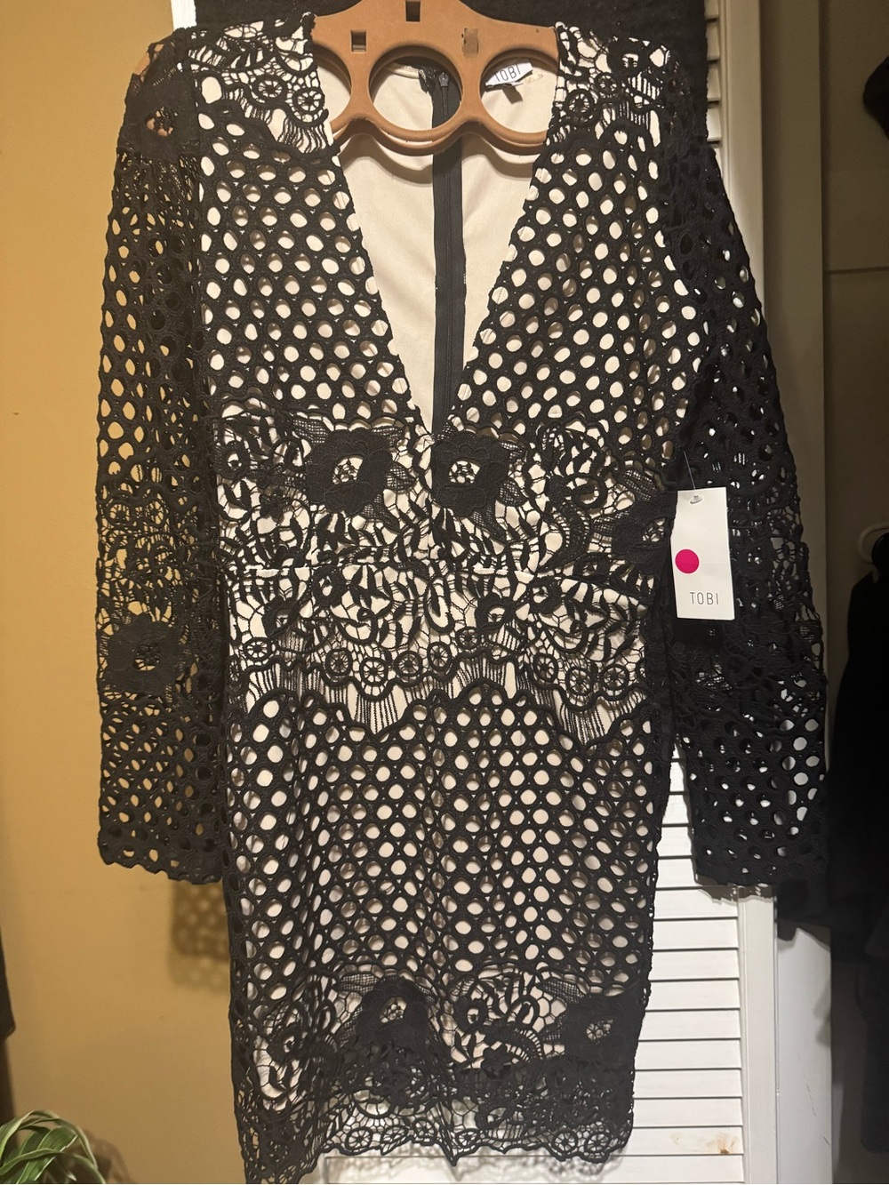Tobi Black Lace Overlay Tunic with Nude Lining